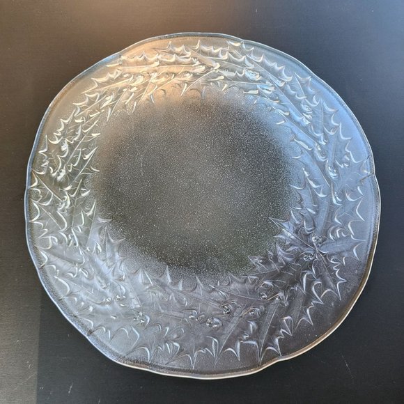 Vintage Mikasa Crystal Hostess Platter Holly Design 14" Round Serving Tray Japan - Picture 3 of 11
